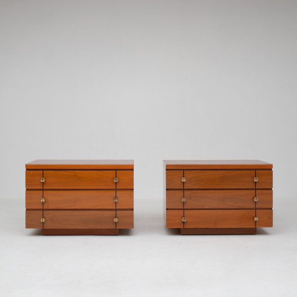 Pair of Wooden Nightstands with Brass Pulls