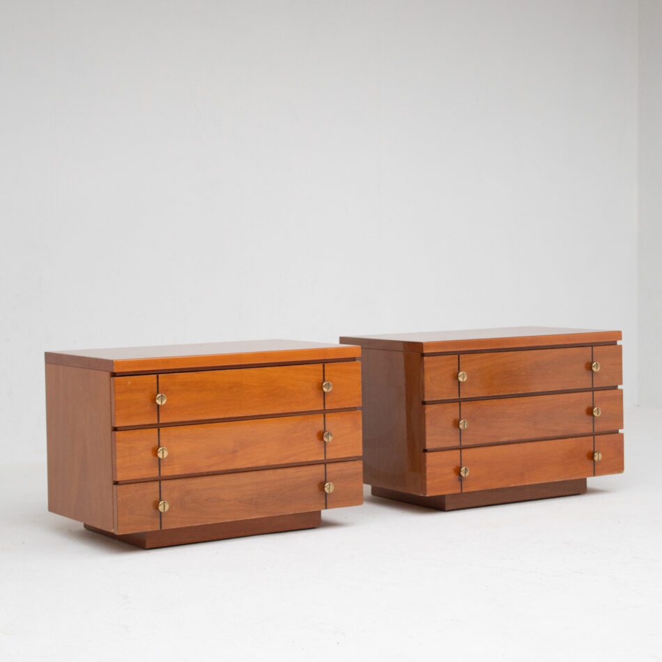 Pair of Wooden Nightstands with Brass Pulls