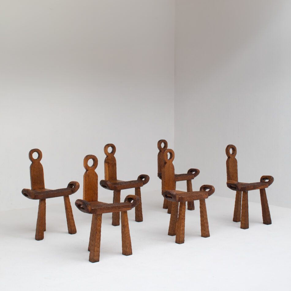 Brutalist Wooden Stools with Handles