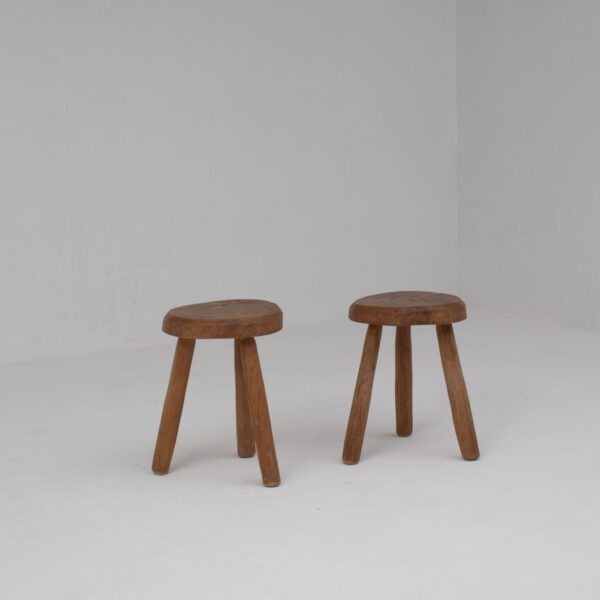 Pair of Primitive Solid Wood Stools, 1970s