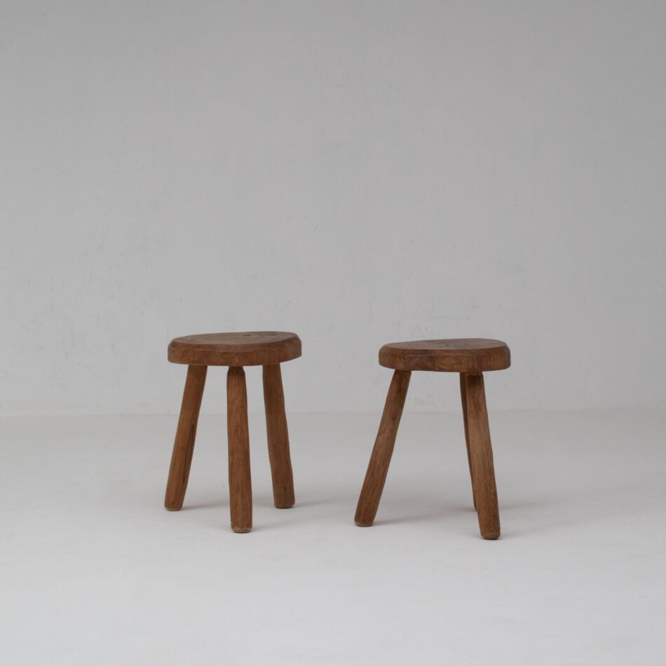 Pair of Primitive Solid Wood Stools, 1970s
