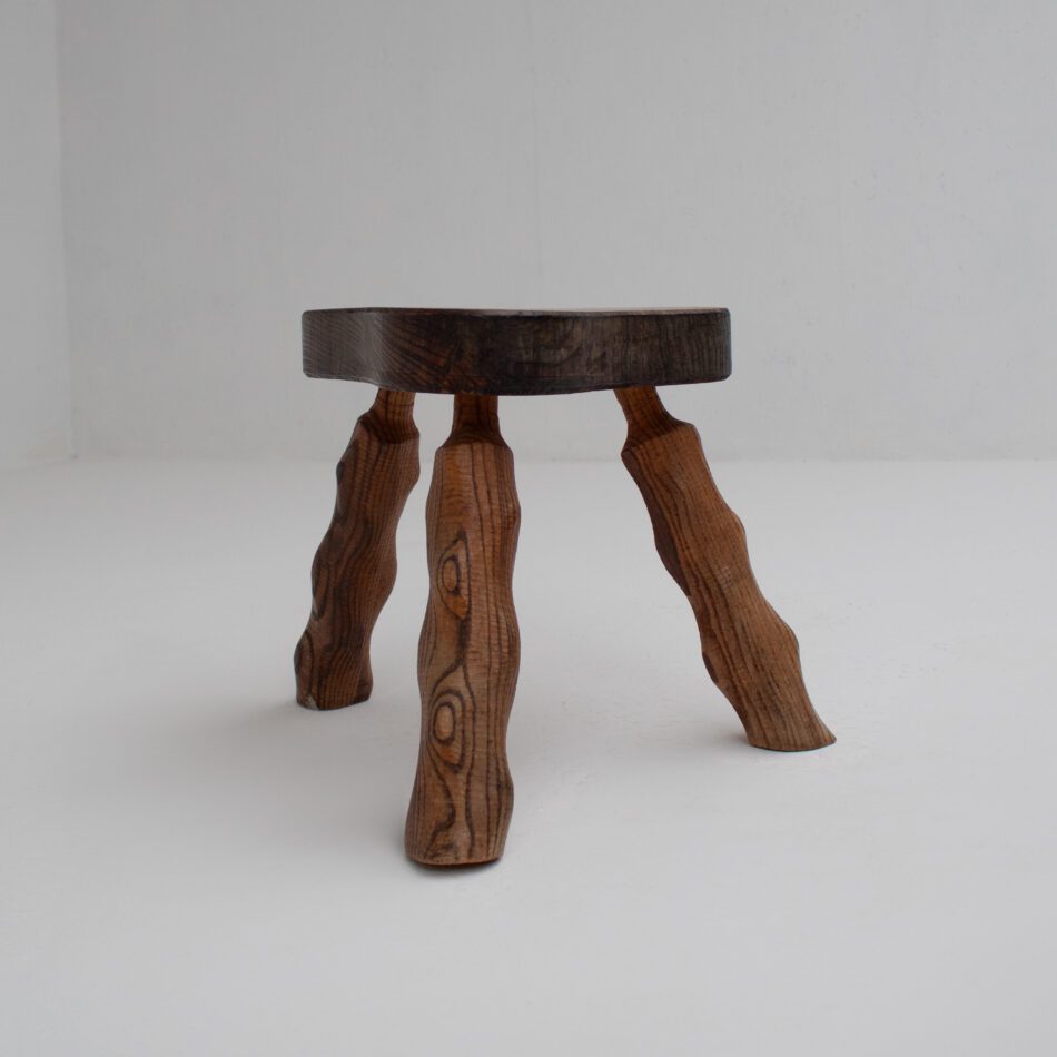 Sculptural Solid Wood Stool in Organic Form