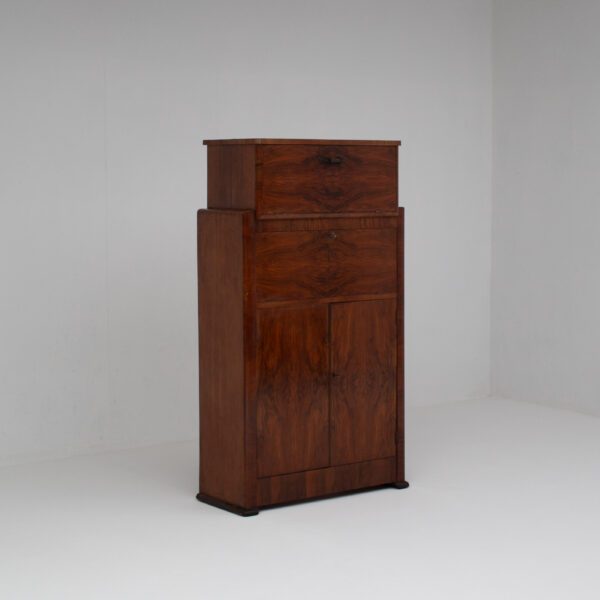 Vintage Biedermeier Secretary Cabinet in Walnut Veneer