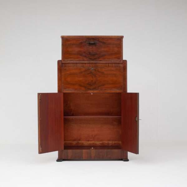 Vintage Biedermeier Secretary Cabinet in Walnut Veneer