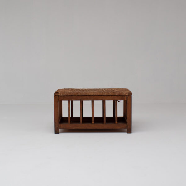 French Oak Storage Bench with Woven Rush Seat