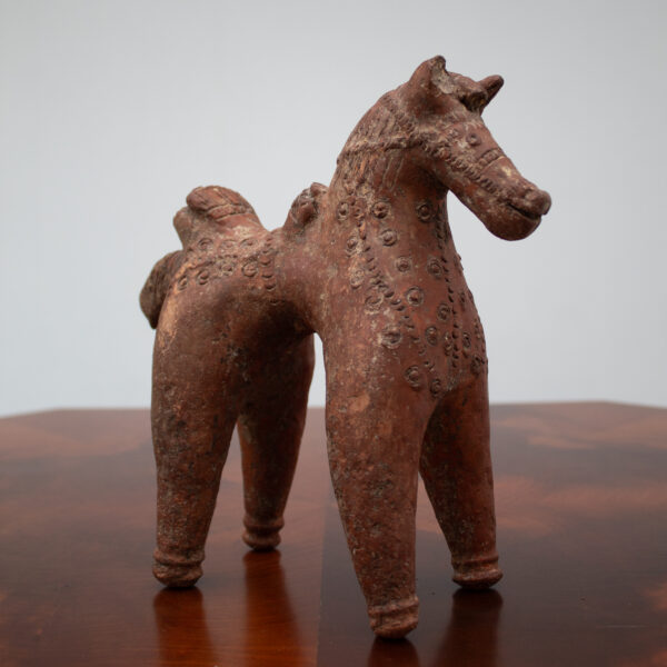 Terracotta Horse Sculpture with Geometric Decoration