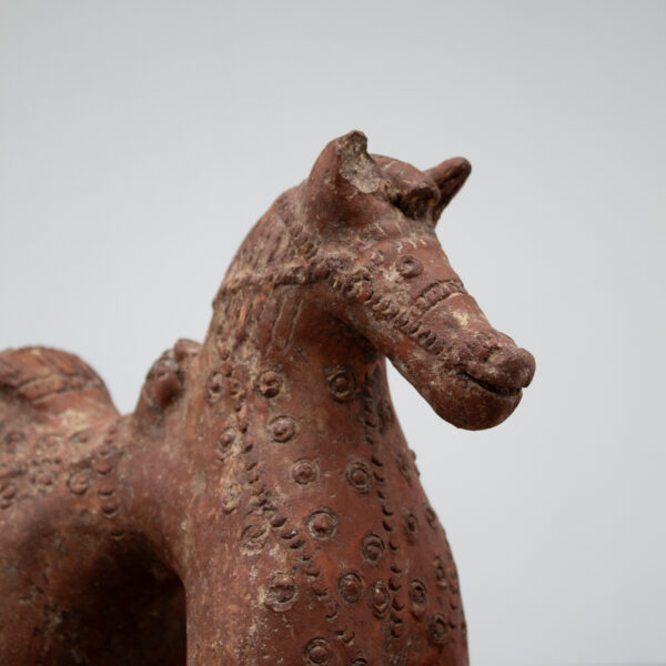 Terracotta Horse Sculpture with Geometric Decoration
