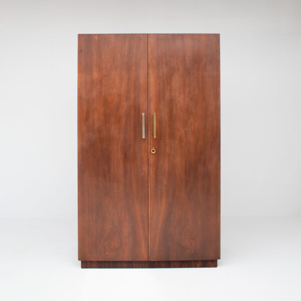 Mid-Century Walnut Wardrobe with Brass Handles