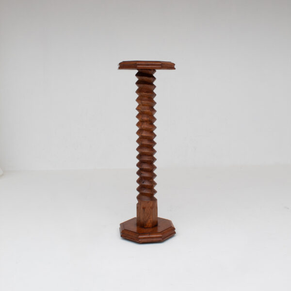 Hand-Carved Wooden Pedestal in Solid Walnut
