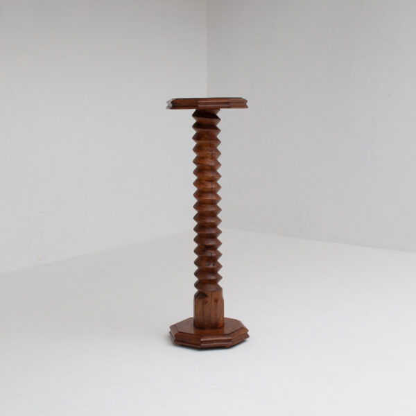 Hand-Carved Wooden Pedestal in Solid Walnut