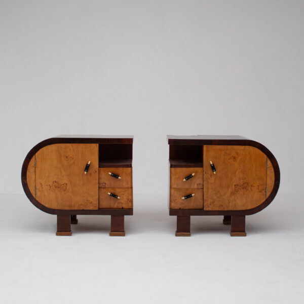 Pair of Art Deco Nightstands with Burl Wood Fronts