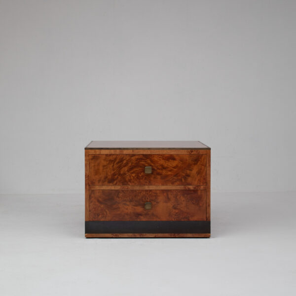 Vintage Burl Wood Cube Cabinet with Two Drawers