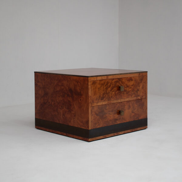 Vintage Burl Wood Cube Cabinet with Two Drawers