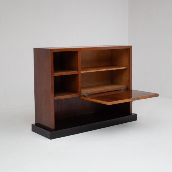 Art Deco Wooden Cabinet with Black Lacquered Door