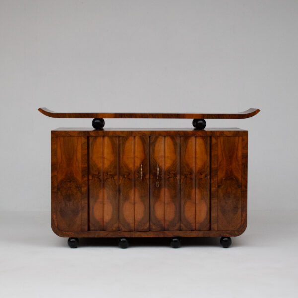 Art Deco Burl Wood Cabinet with Sculptural Top
