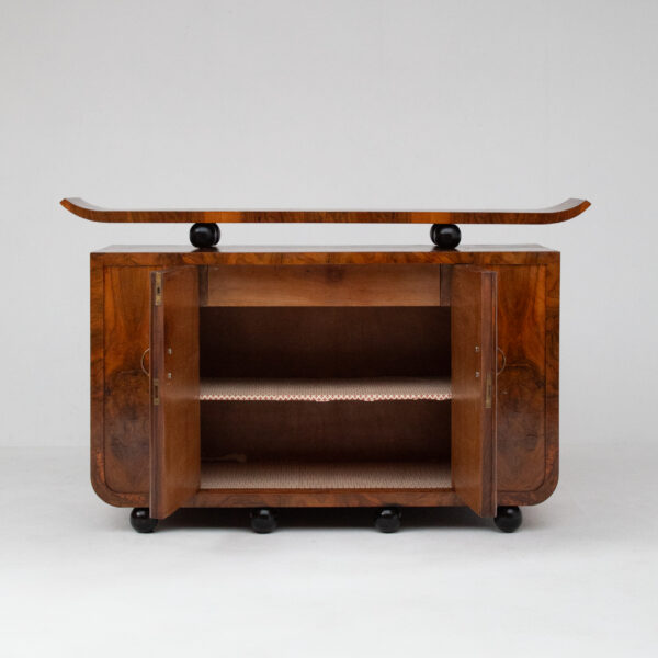 Art Deco Burl Wood Cabinet with Sculptural Top