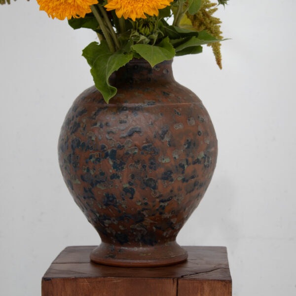 Sculptural Brown Ceramic Vase with Expressive Glaze
