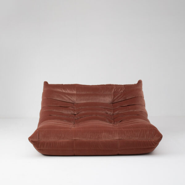 Dusty Rose Velvet Two-Seater Togo Sofa by Michel Ducaroy for Ligne Roset