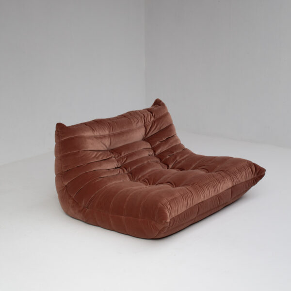 Dusty Rose Velvet Two-Seater Togo Sofa by Michel Ducaroy for Ligne Roset