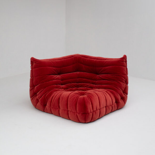 Red Velvet Togo Corner Seat by Michel Ducaroy for Ligne Roset